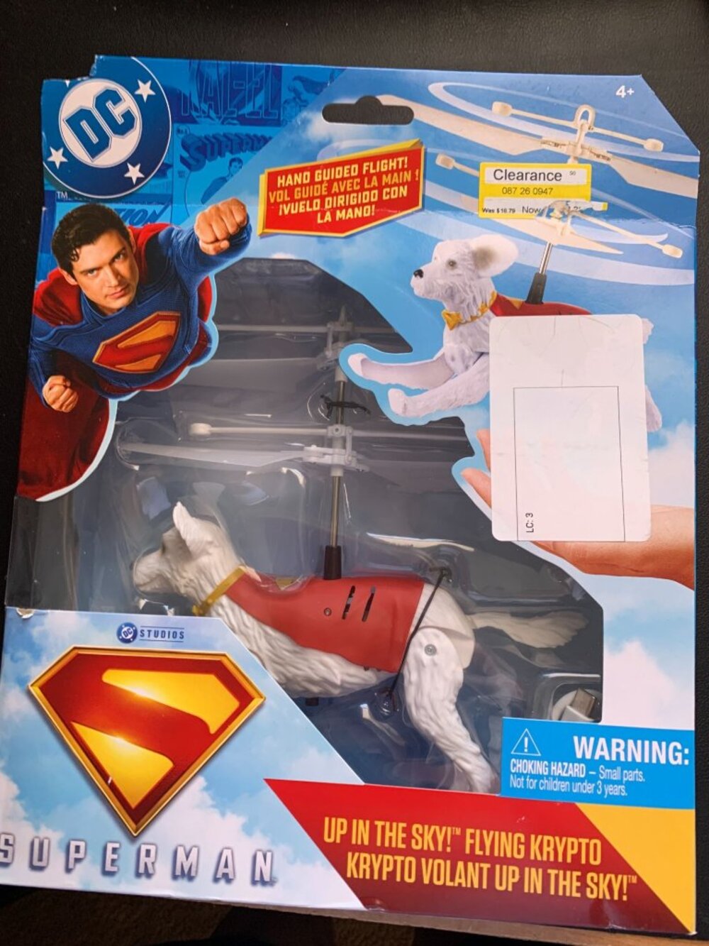 Superman DC Studios "Up In The Sky!" Flying Krypto Hand-Guided Toy Ages 4+